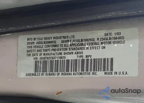 2003 Subaru Baja Sport z USA, uszkodzony, nr VIN 4S4BT62C537110625